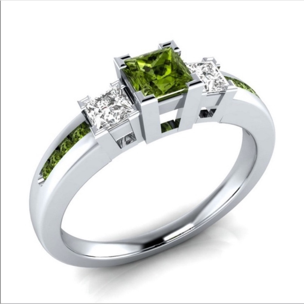 Green Square-Cut Gemstone Ring